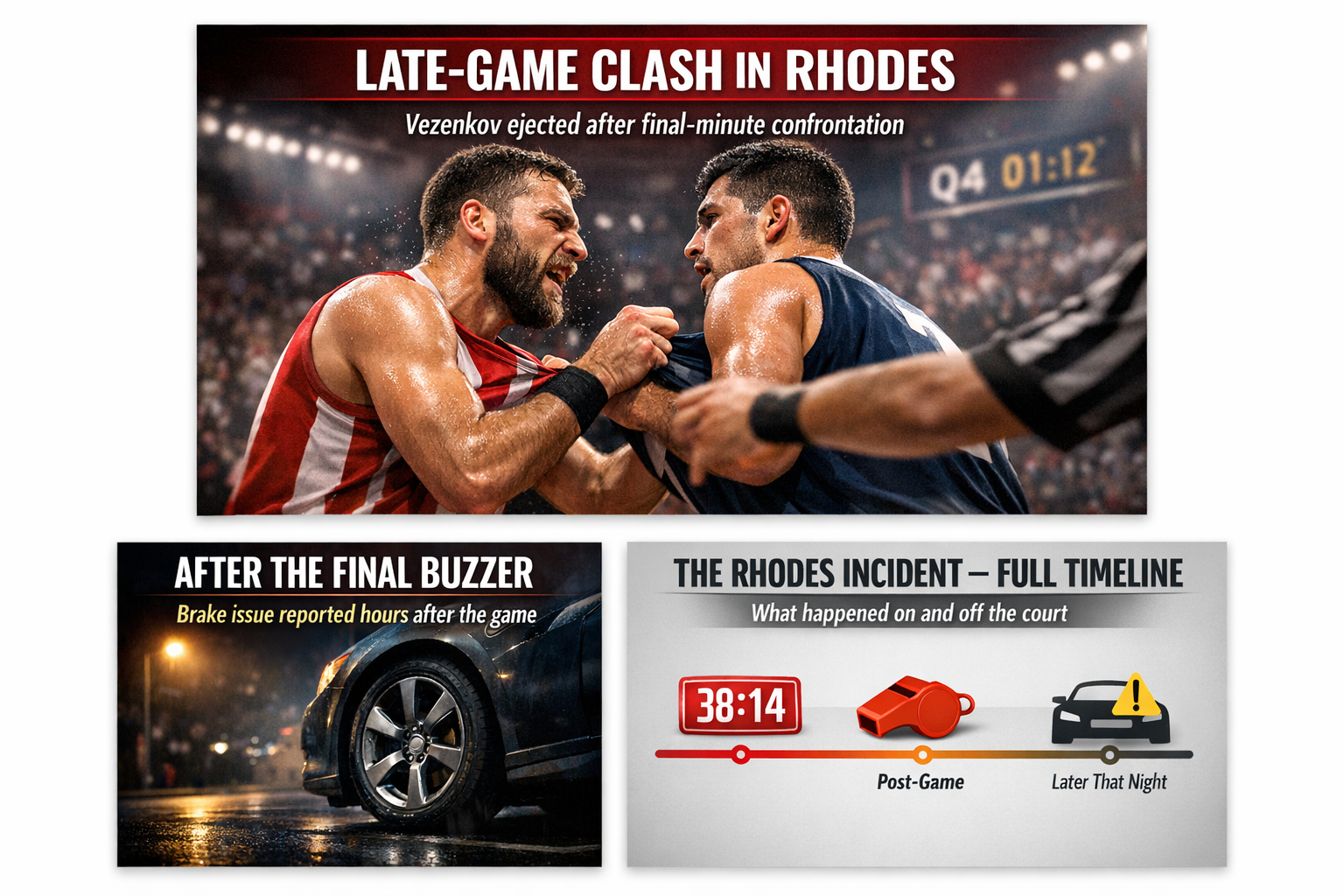 Vezenkov Ejected After Rhodes Clash; Kolossos Player Reports Suspicious Brake Damage